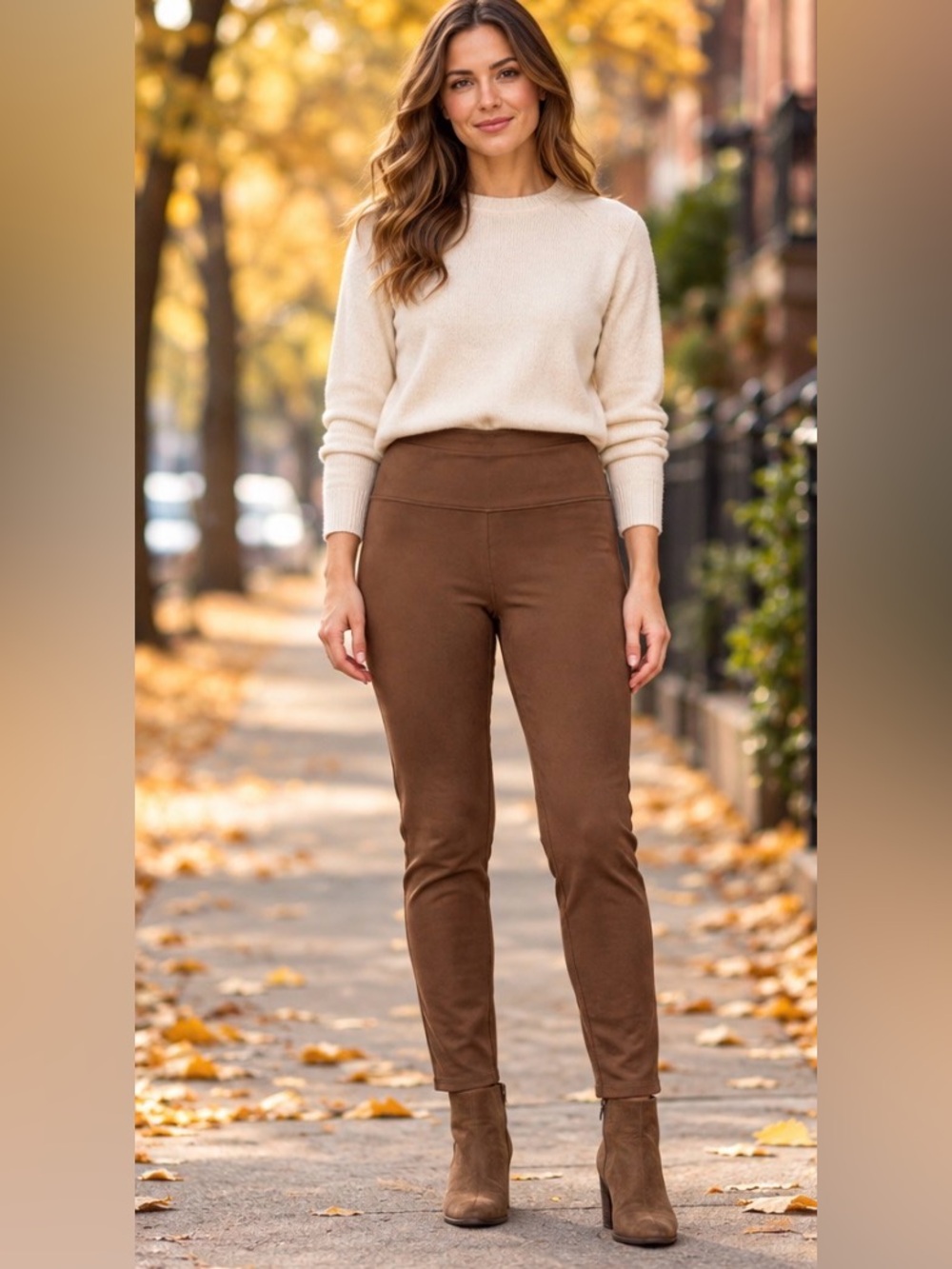 Wilfred Free Brown Faux Suede Look Pull-On Pants/Leggings Size L